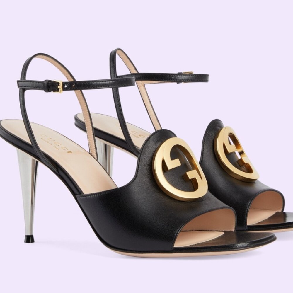Gucci Black Slide Sandals with Gold Logo, 39